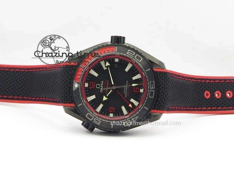 1225 SoftTouch Planet Ocean GMT 45mm DLC Red JHF Best Edition Black Dial On Rubber Strap A 8200